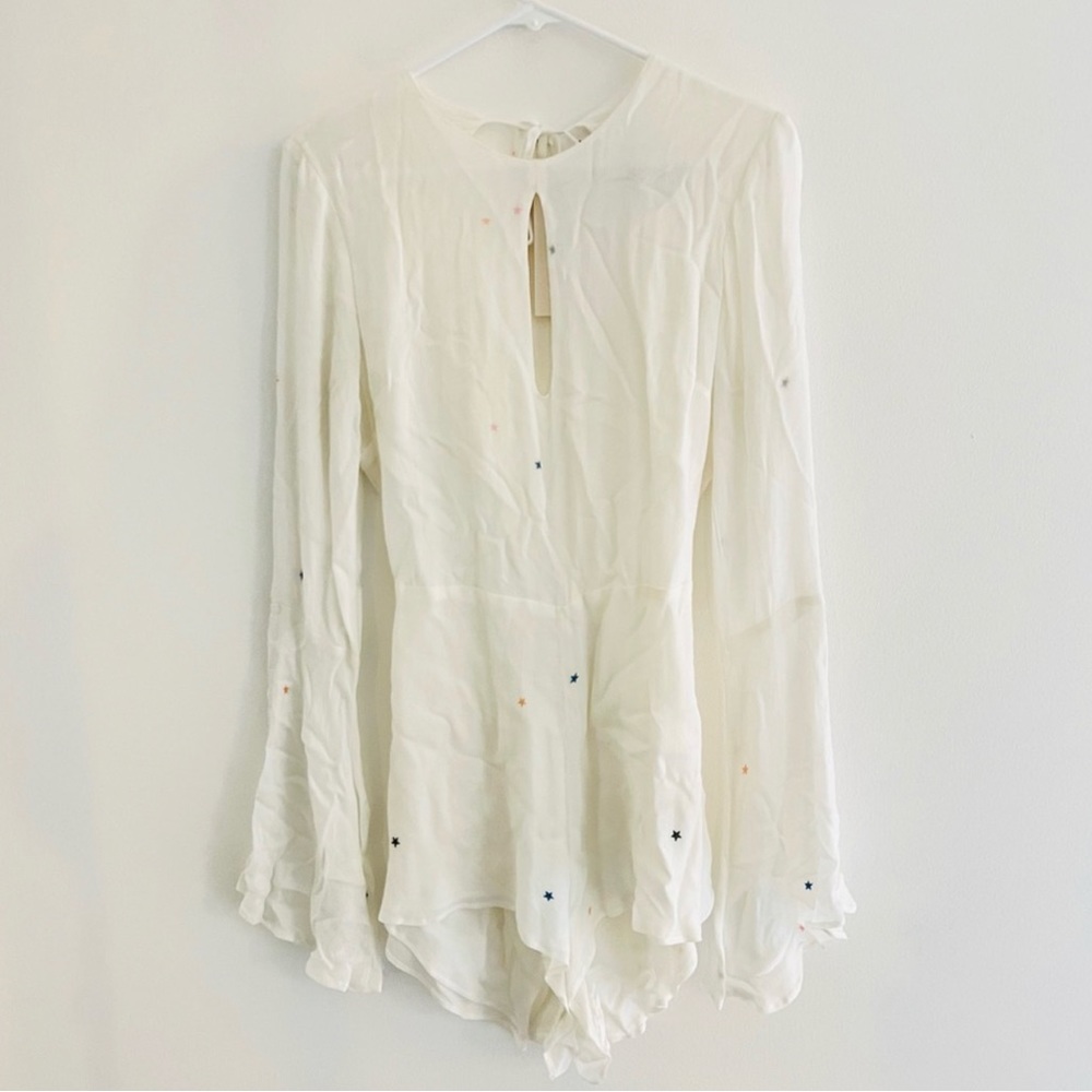 Wildfox White Star Print Bell Sleeve Romper Small